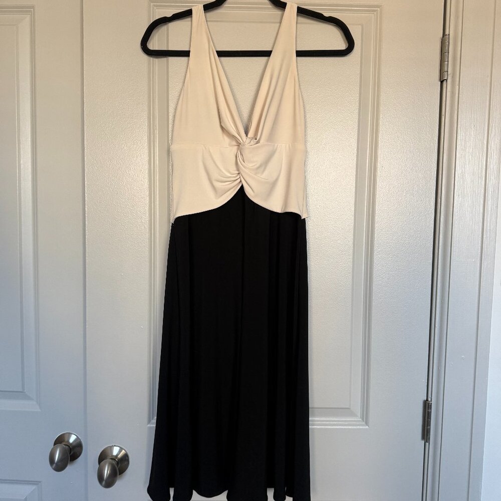 Jones New York Twist Front Colorblock Midi Dress Cream Black Size 10